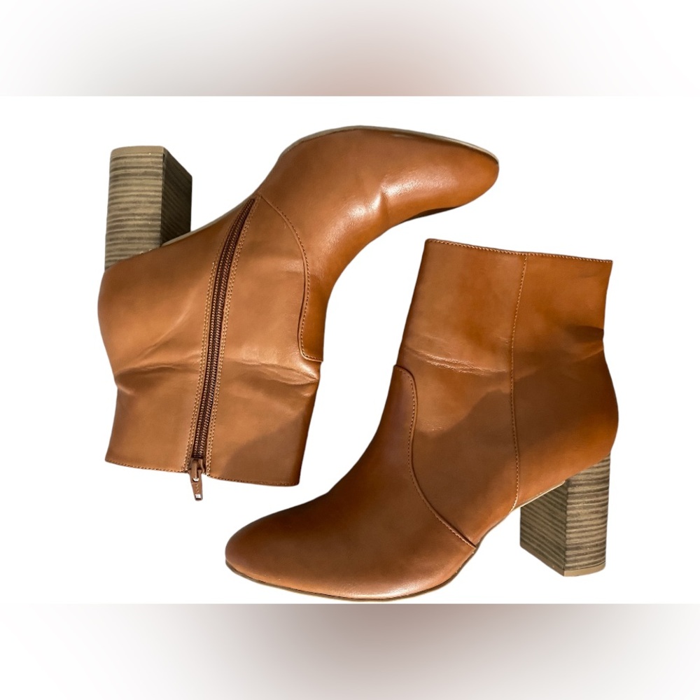 Old Navy Womens Faux Leather Block Heel Ankle Boots Cognac Brown Size 11 - Picture 6 of 9